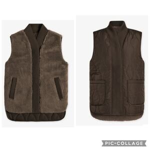 VARLEY Covey Reversible Quilt Gilet Sherpa Vest Snaps Small Army Green Outdoors